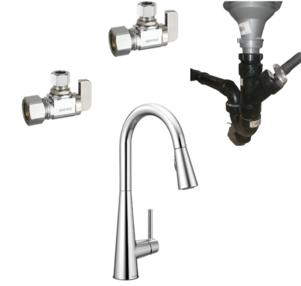 Gooseneck Pull-Down Kitchen Faucet Installation with Shut-Off Valve Replacement & Full Drainage Repipe Add-On Pricing